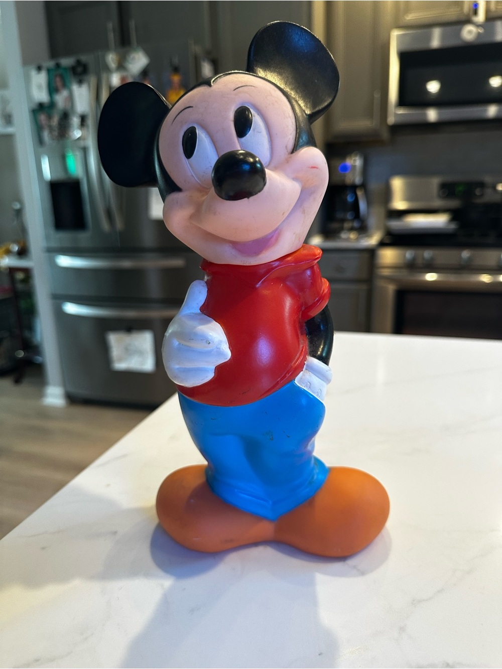 Vintage Mickey Mouse Red, Blue & Orange coin bank